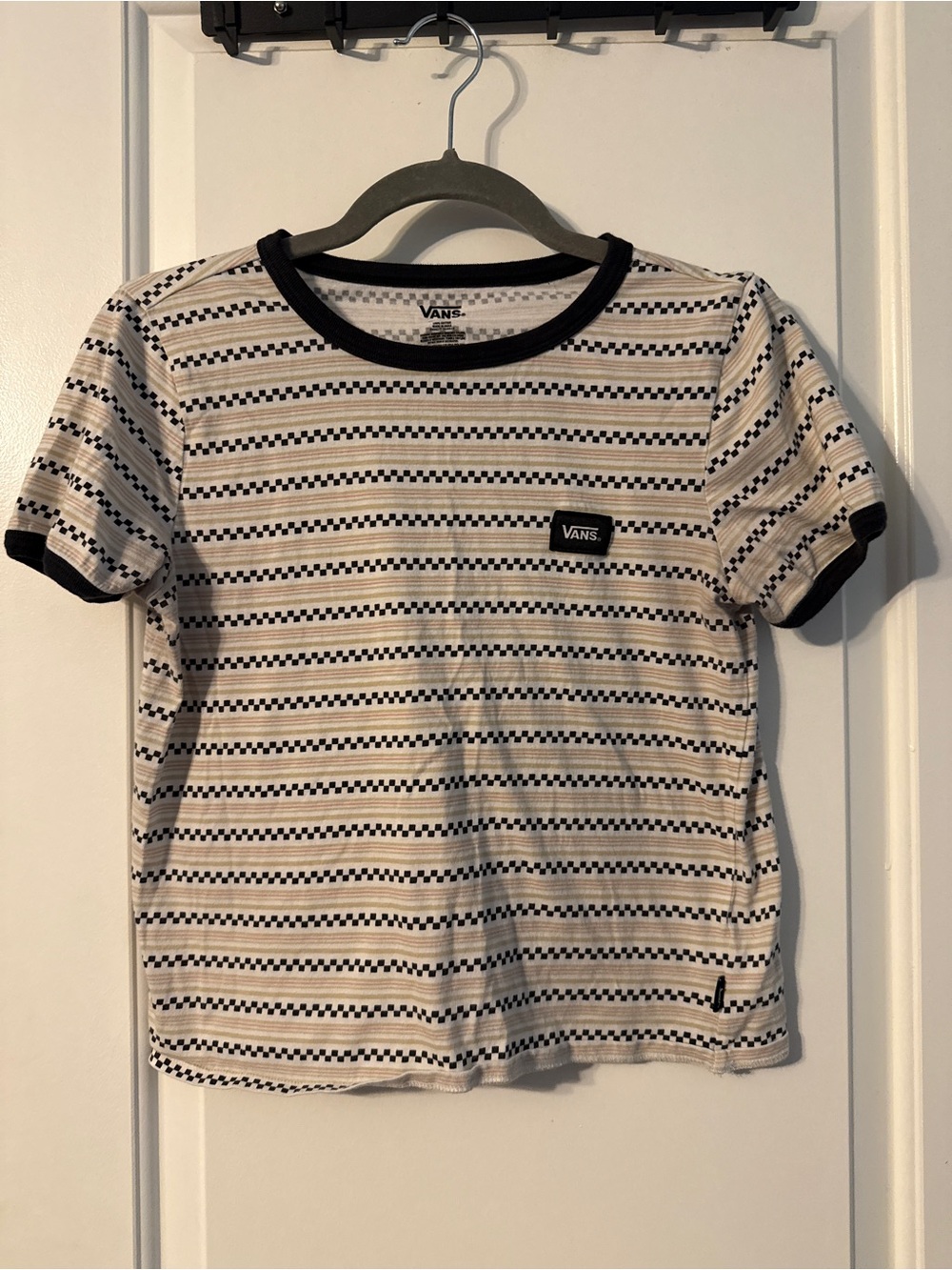 Vintage Vans Black & White Striped Checker Ringer Tee